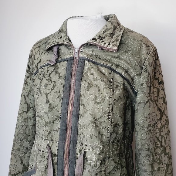 ANTHRO HEI HEI Army Green Floral Cotton Fall Boho Jacket - Picture 5 of 10